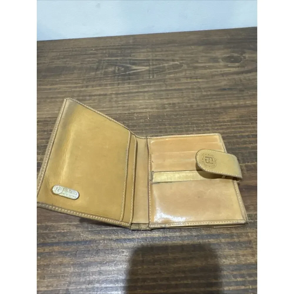 FENDI VINTAGE ZUCCA FF CANVAS LEATHER WALLET BIFOLD COIN CARD ITALY BROWN